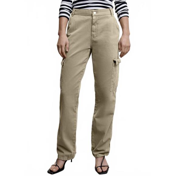 Mango Mid-Rise Straight Leg Cargo Jeans Khaki Green NWT Size 6 - Picture 1 of 8
